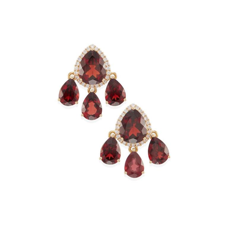 18k Gold Garnet and Diamond Earrings