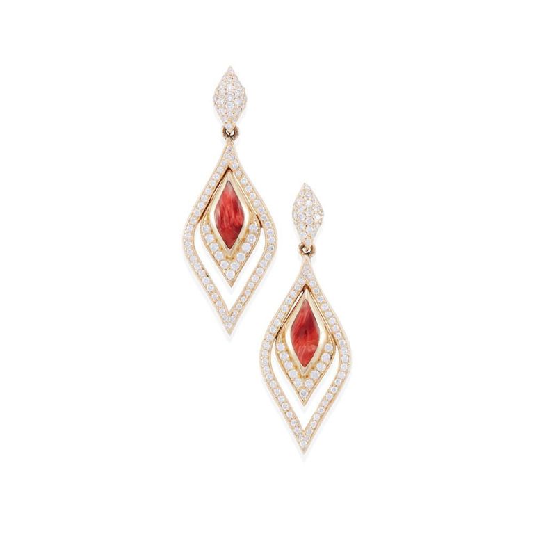 14k Gold Spiny Oyster and Diamond Earrings