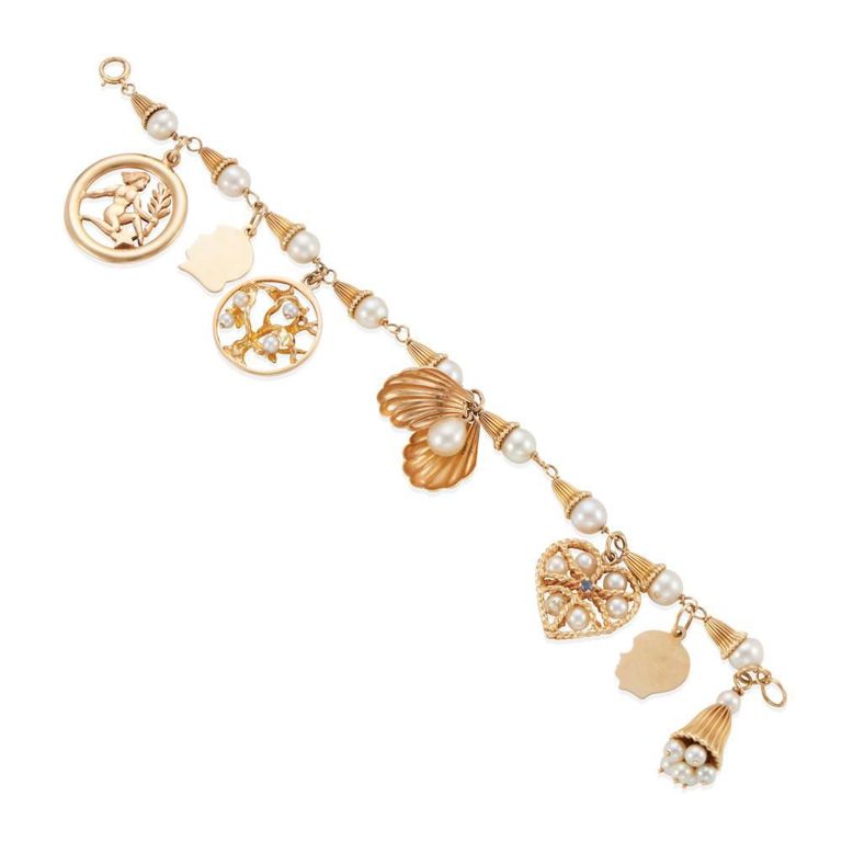 14k Gold Cultured Pearl and Sapphire Bracelet