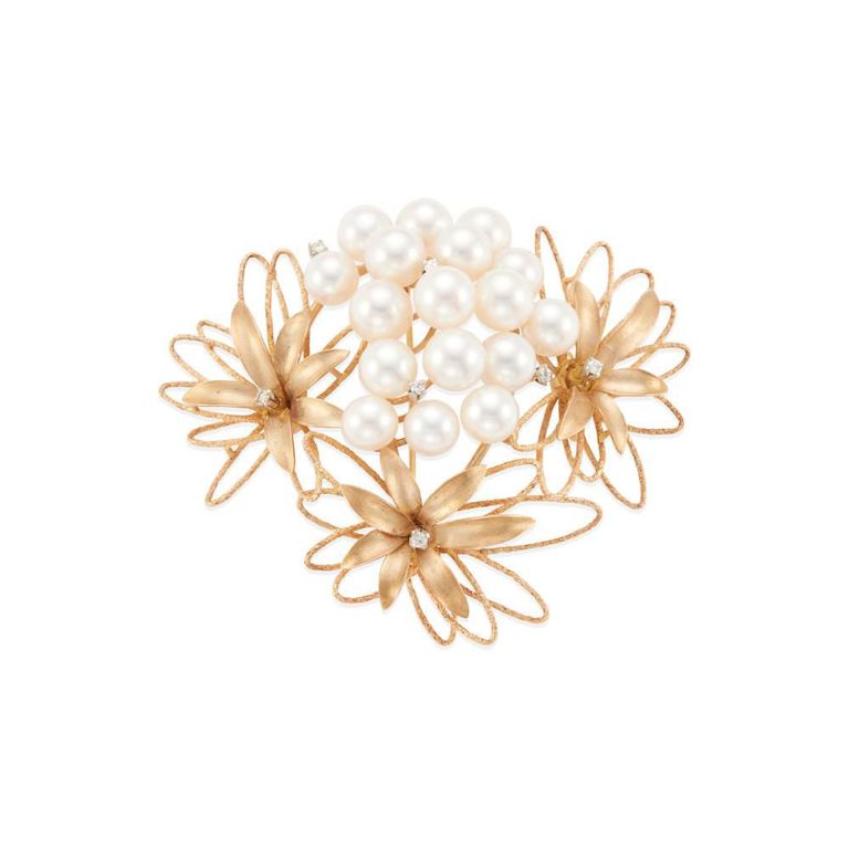 14k Gold Cultured Pearl and Diamond Brooch/Pendant