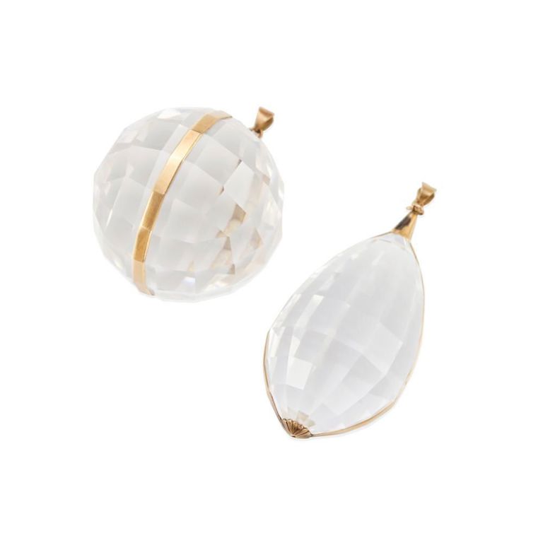 Two 18k Gold and Glass Pendants