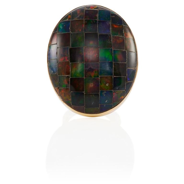 14k Gold Black Opal Inlay Ring