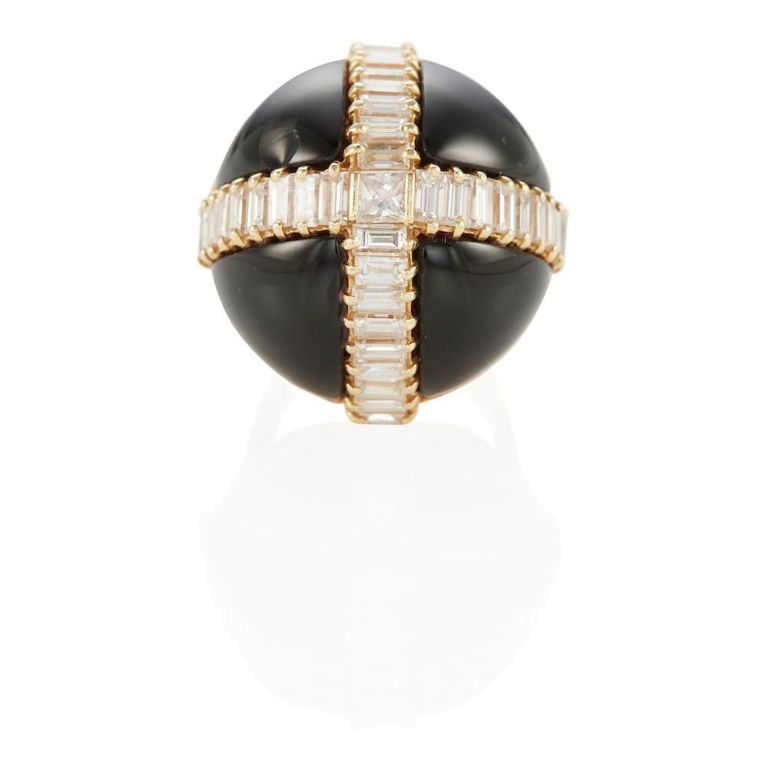 14k Gold Onyx and Diamond Ring