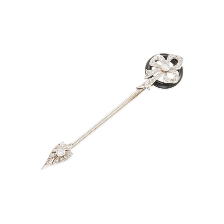 Platinum Onyx and Diamond Brooch
