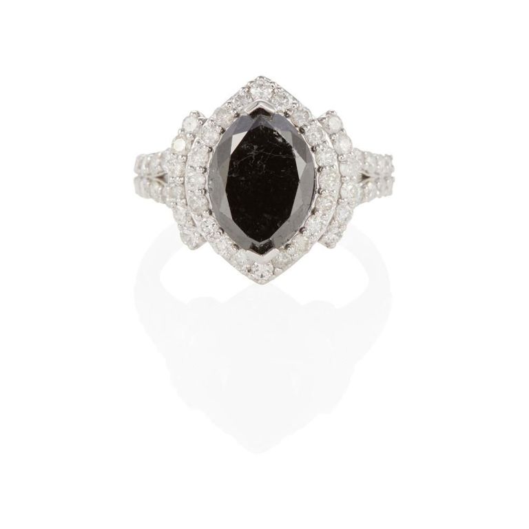 Platinum Black Diamond and Diamond Ring
