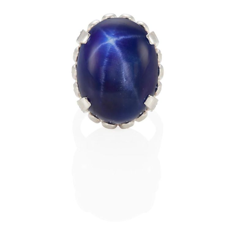 Platinum Star Sapphire and Diamond Ring