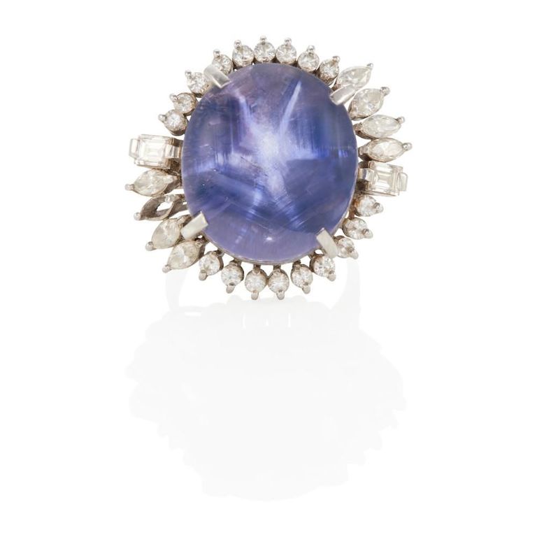 Platinum Star Sapphire and Diamond Ring