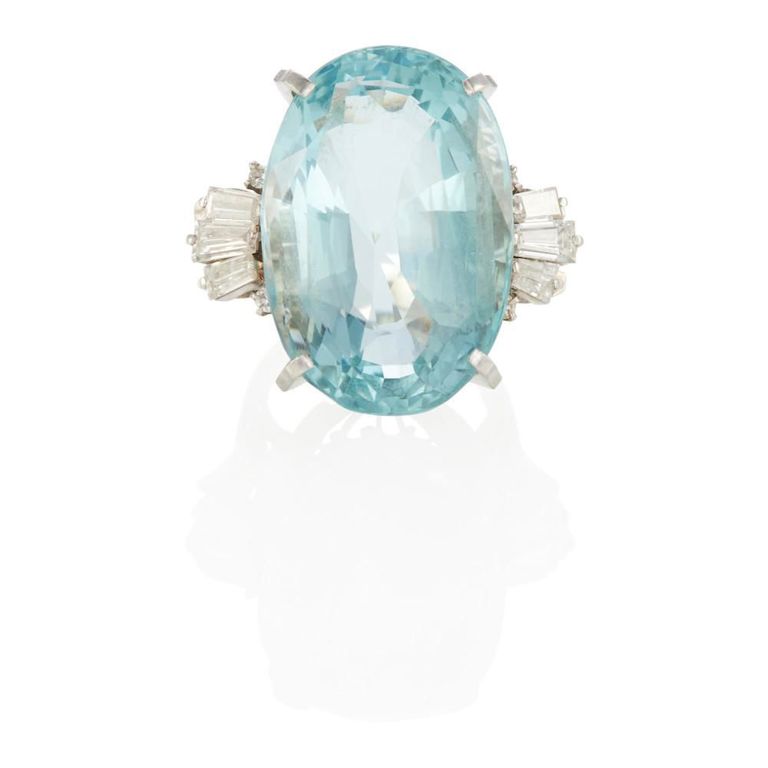 Platinum Aquamarine and Diamond Ring