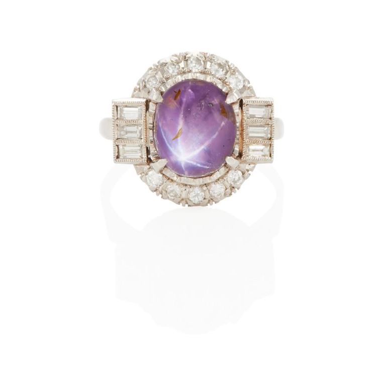 Platinum Star Sapphire and Diamond Ring