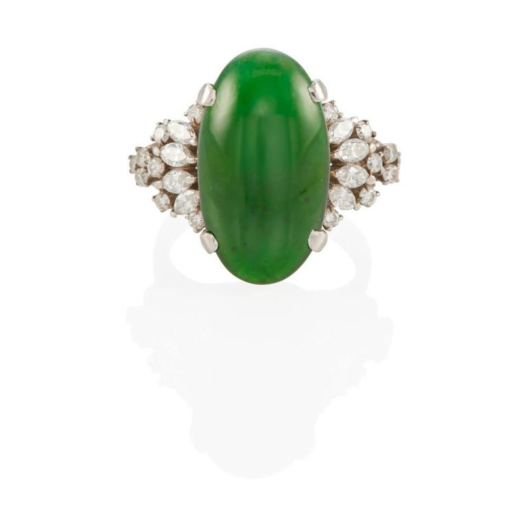Platinum Nephrite and Diamond Ring