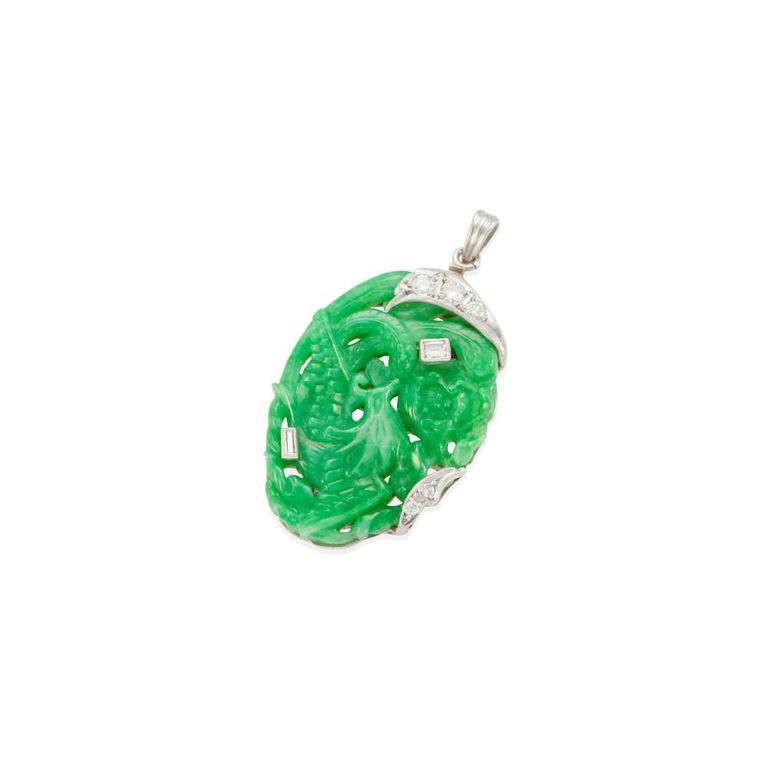 Platinum Jade and Diamond Pendant