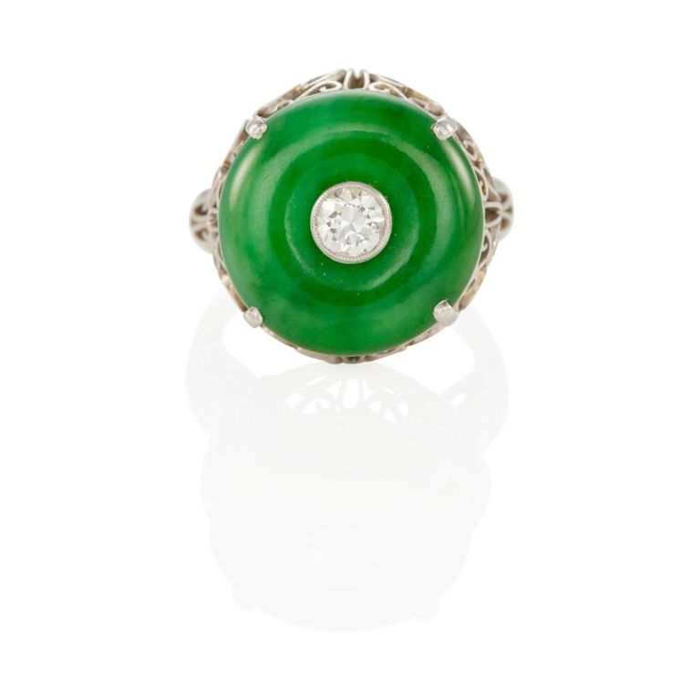 Platinum Jade and Diamond Ring