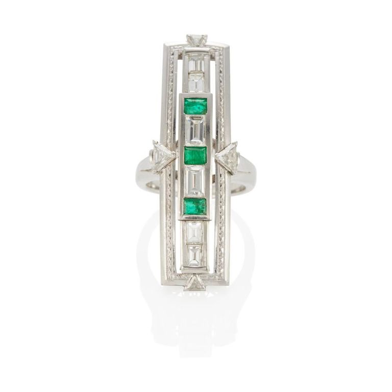 Platinum Emerald and Diamond Ring