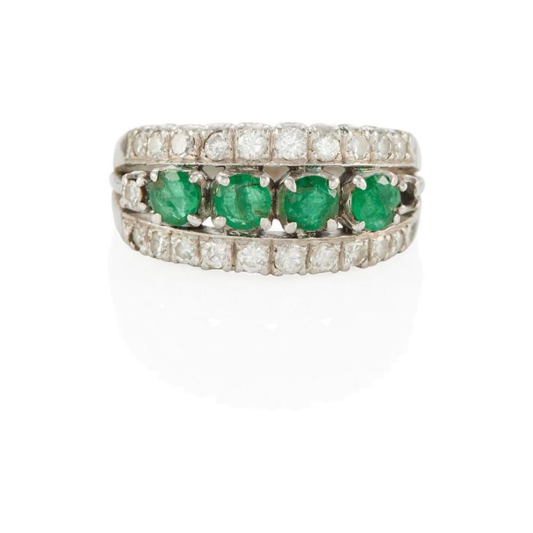 Platinum Emerald and Diamond Ring