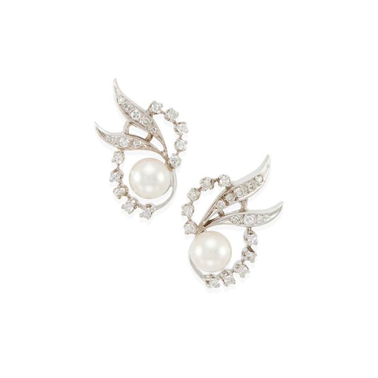 14k Gold Cultured Pearl and Diamond Earrings