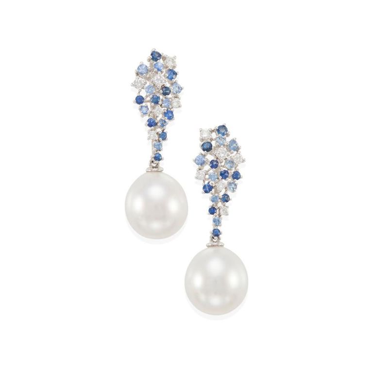 18k Gold Cultured Pearl Gem-Set Earrings