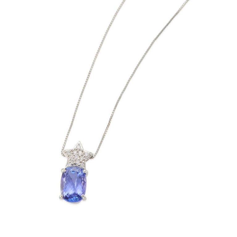 Platinum Tanzanite and Diamond Pendant Necklace