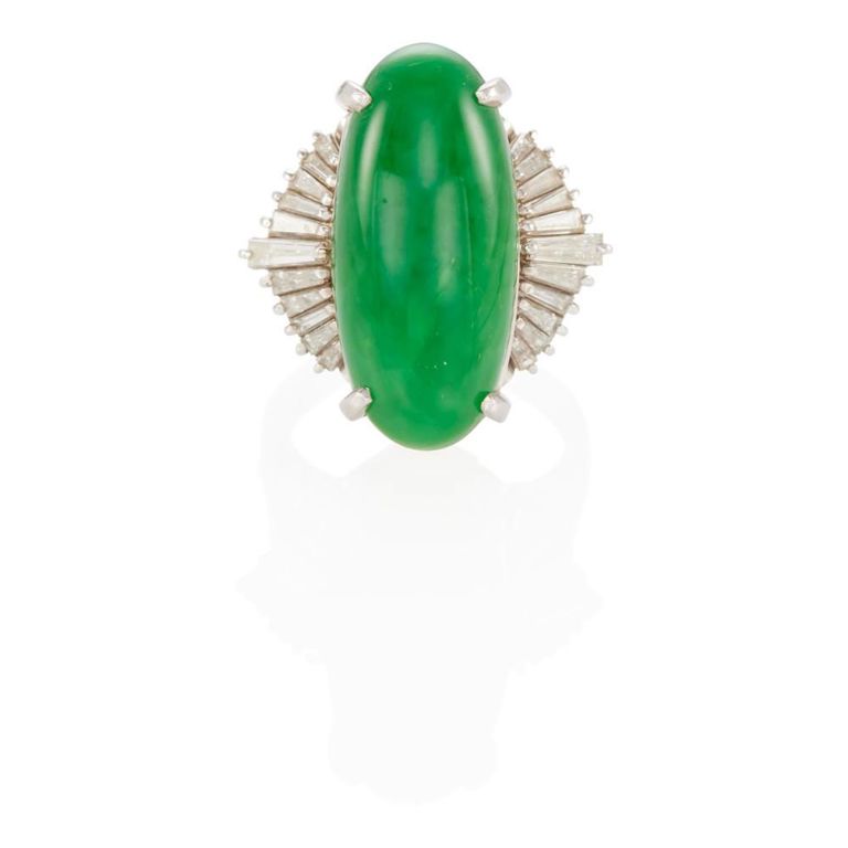 Platinum Jade and Diamond Ring