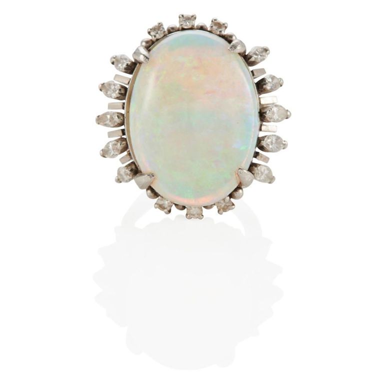Platinum Opal and Diamond Ring