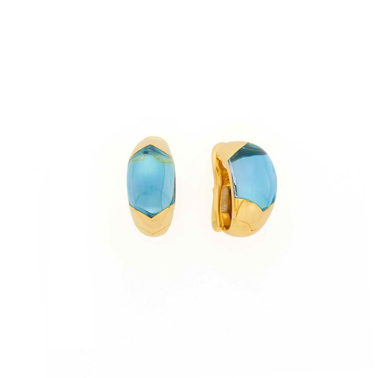 18k Gold Blue Topaz Half Hoop Earclips