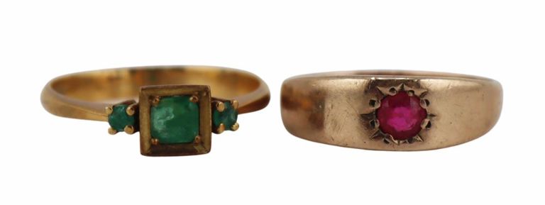 Gold Emerald and Ruby Rings