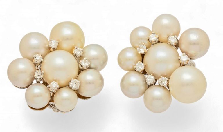 14k White Gold Pearl and Diamond Ear Clips