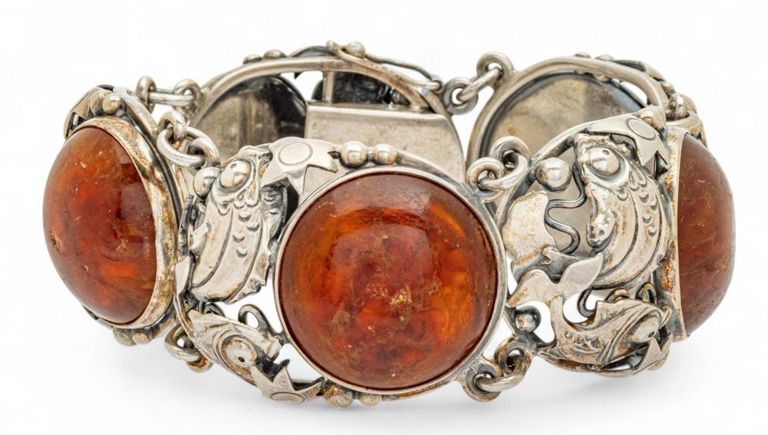 Sterling Silver Amber Link Bracelet