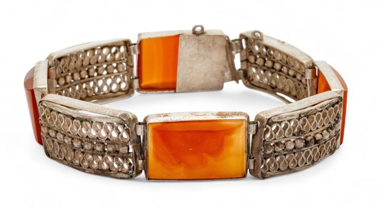 Sterling Silver and Amber Link Bracelet