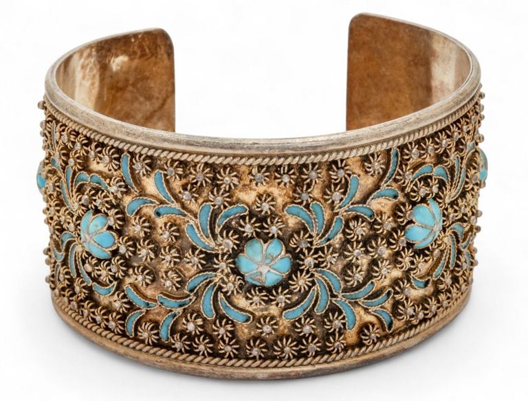 Sterling Silver Blue Enamel Cuff Bracelet