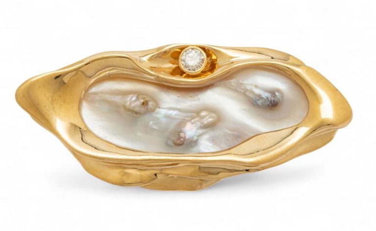 Pearl and Diamond Freeform Brooch