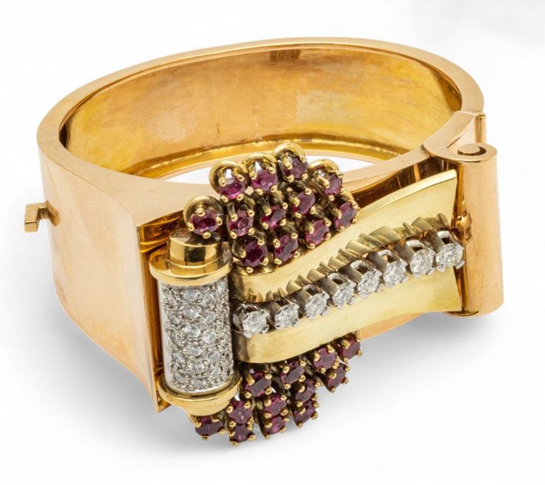 Ruby and Diamond Hinged Cuff Bracelet