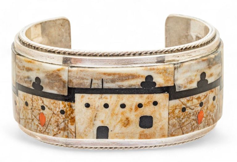 Sterling Silver and Stone Inlay Pictorial Bracelet