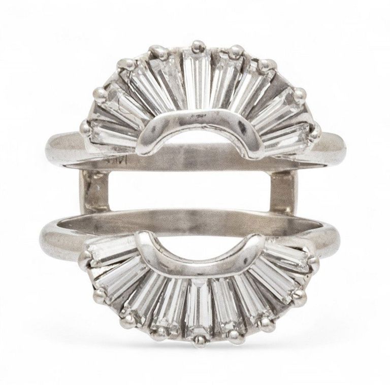 14k White Gold Baguette Diamond Ring Enhancer