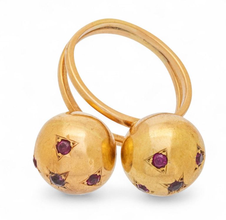 Gold Ruby Split Shank Sphere Ring