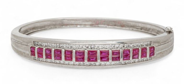 18k White Gold Ruby and Diamond Bangle Bracelet