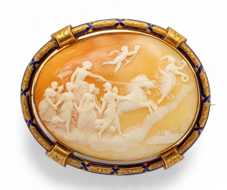 Gold Enamel and Cameo Magnum Brooch