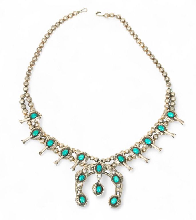 Silver Turquoise Squash Blossom Necklace