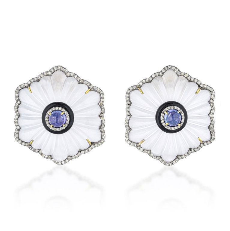 Rock Crystal, Tanzanite and Diamond Earrings