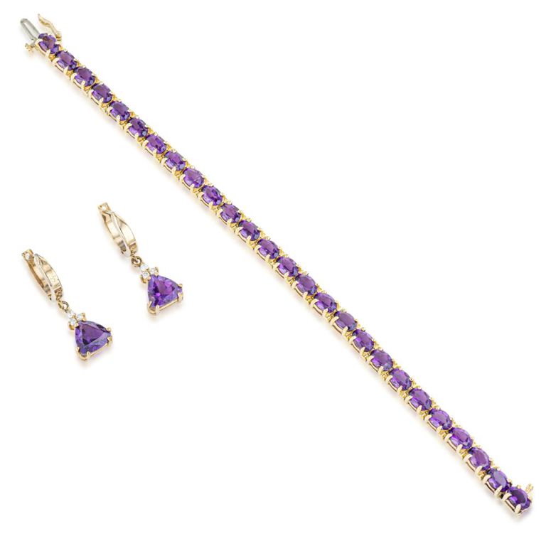 14k Yellow Gold Amethyst and Diamond Set