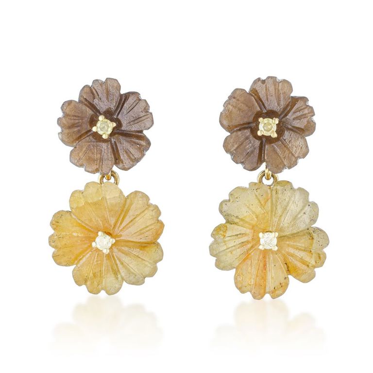 18k Yellow Gold Sapphire and Diamond Earrings