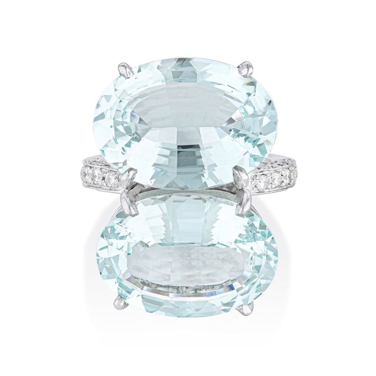 14k White Gold Aquamarine and Diamond Ring