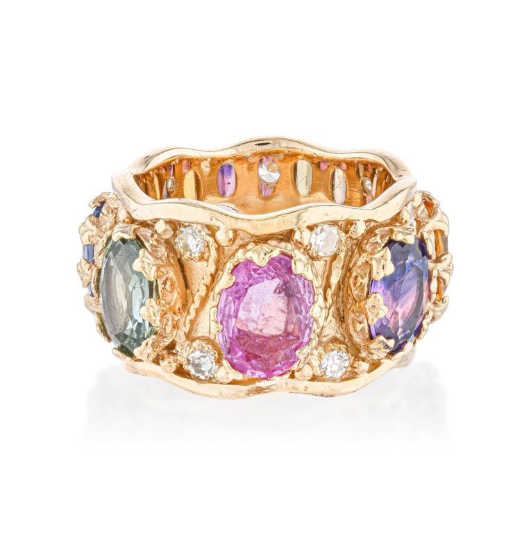 14k Yellow Gold Sapphire and Diamond Band