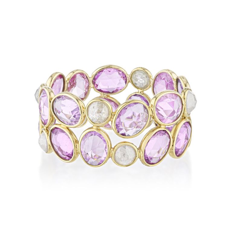 18k Yellow Gold Pink Sapphire and Diamond Band