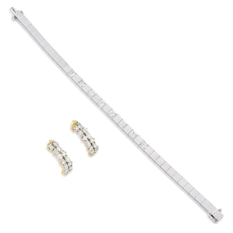 14k Yellow Gold Diamond Earrings and Bracelet