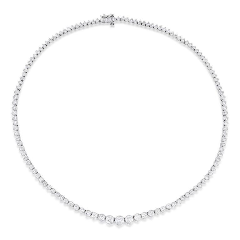 14k White Gold Diamond Riviere Necklace