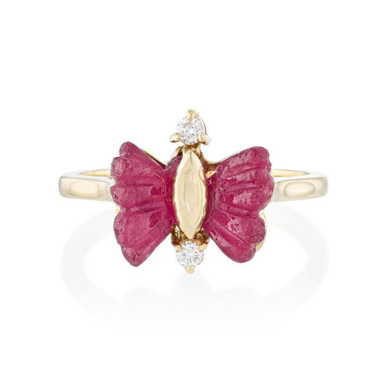 18k Yellow Gold Ruby and Diamond Butterfly Ring