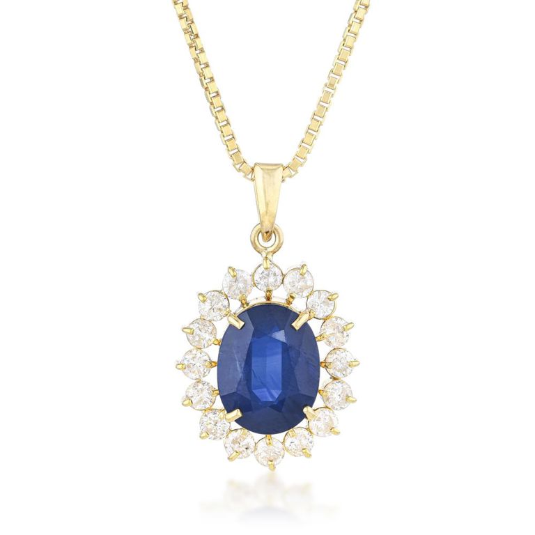 18k Gold Sapphire and Diamond Pendant Necklace