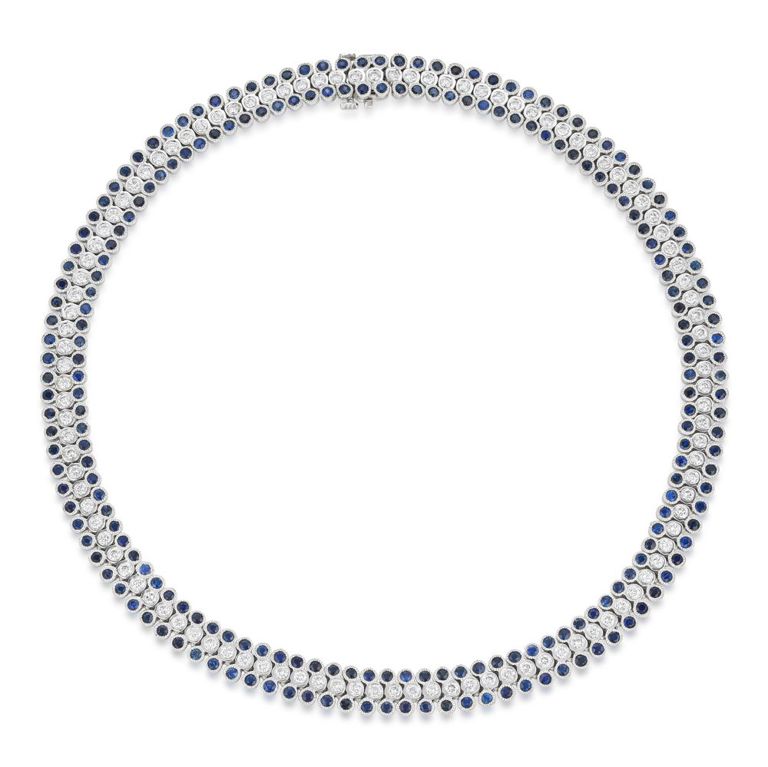18k White Gold Sapphire and Diamond Necklace
