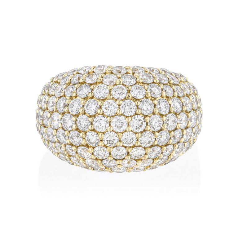 14k Yellow Gold Diamond Bombe Ring