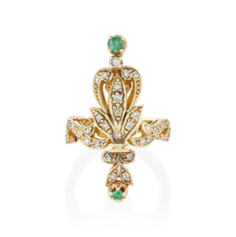 14k Yellow Gold Emerald and Diamond Ring